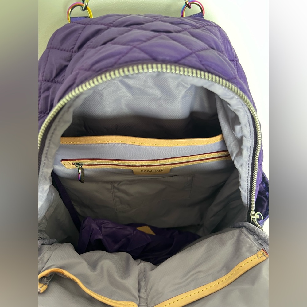 MZ Wallace Purple Amethyst Iridescent Quilted Small Crosby Backpack - Picture 6 of 8